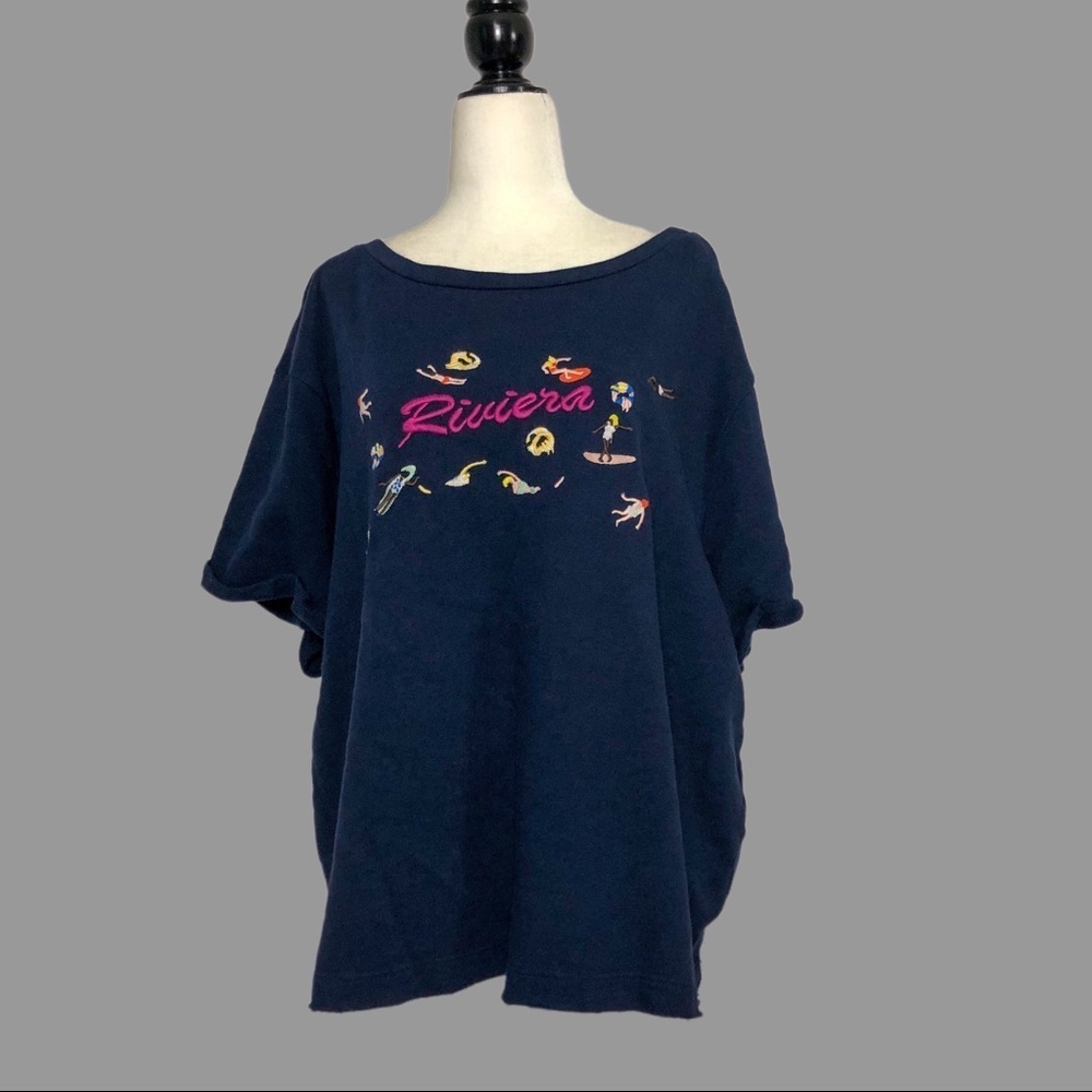 💛 1X 💛 NWT Anthro Top Sweatshirt Tee Riviera Cropped Boxy Oversized Beach​